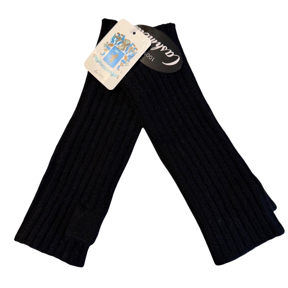 Portolano 1895 100% Cashmere Ribbed Knit Arm Warmers Black Luxury Monochrome